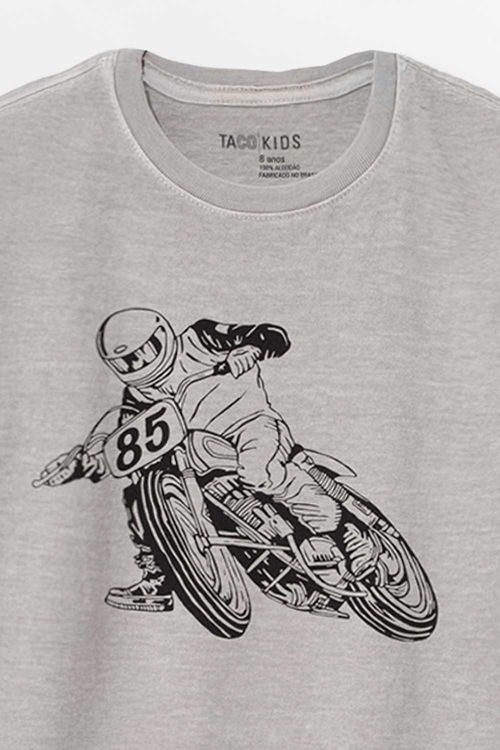 T-Shirt Infantil Estampada Piloto Cinza
