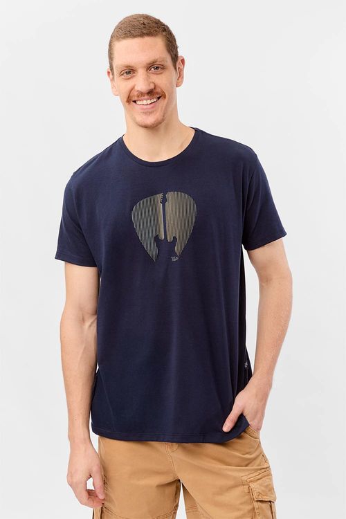T-Shirt Estampada Flex 3d Guitar Azul Marinho