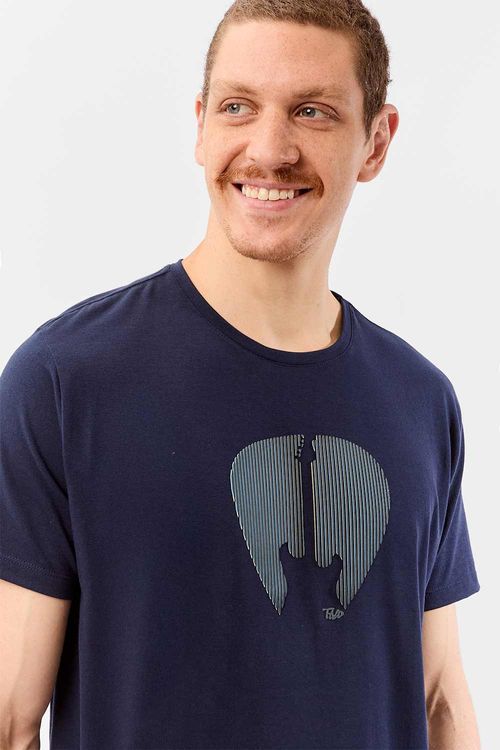 T-Shirt Estampada Flex 3d Guitar Azul Marinho