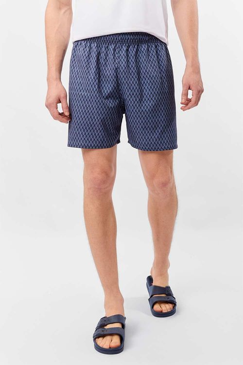 Short Estampado Flex Mini Print Folha Azul Marinho