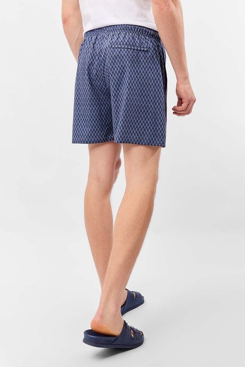 Short Estampado Flex Mini Print Folha Azul Marinho