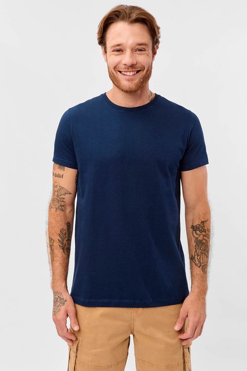 T-Shirt Básica Premium Fit Sem Costuma Azul Marinho