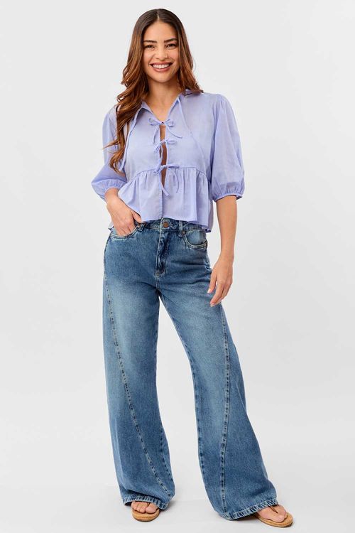 Calça Jeans Wide Leg Recorte Destroyer