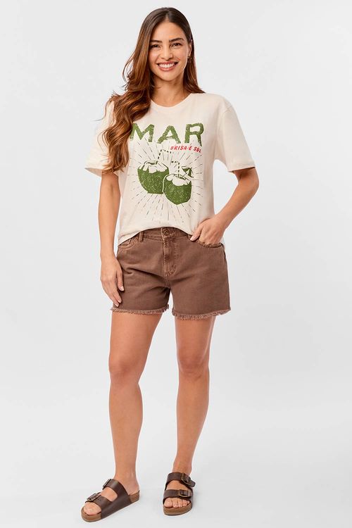 Short Jeans Barra Desfiada Marrom