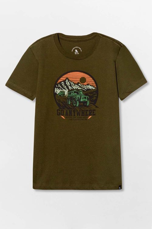 T-Shirt Infantil Estampada Road Verde Musgo