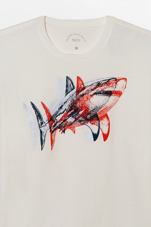 T-Shirt Estampada Tubarão Reflexivo Off White