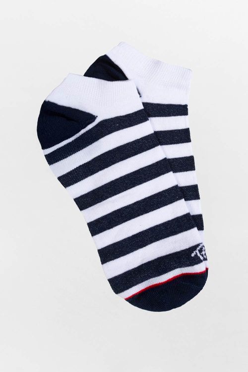Meia Sapatilha Listras Azul Marinho/Branco