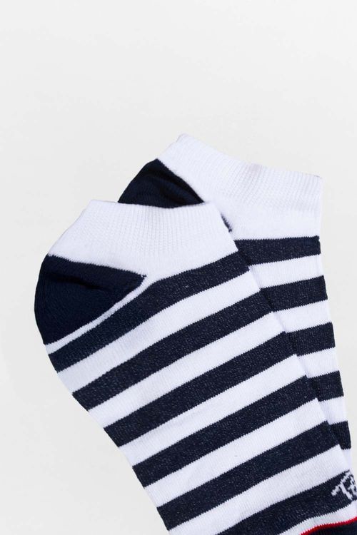 Meia Sapatilha Listras Azul Marinho/Branco