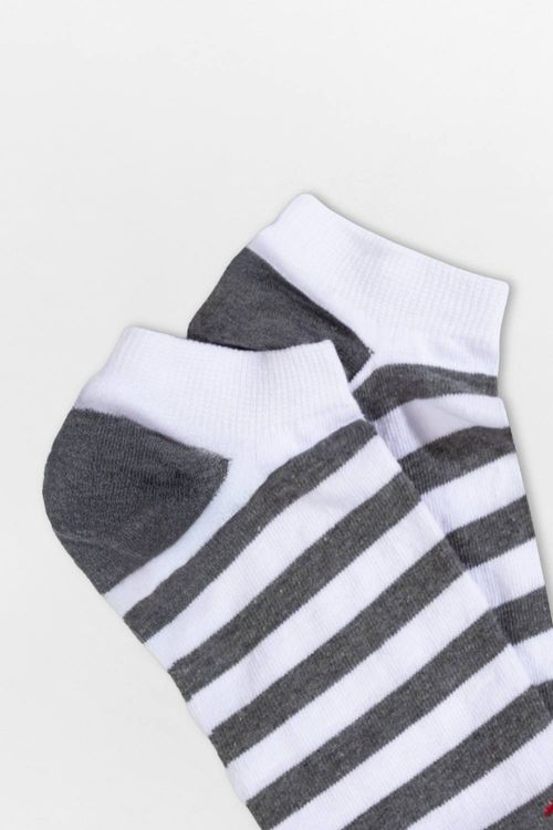 Meia Sapatilha Listras Branco/Grafite