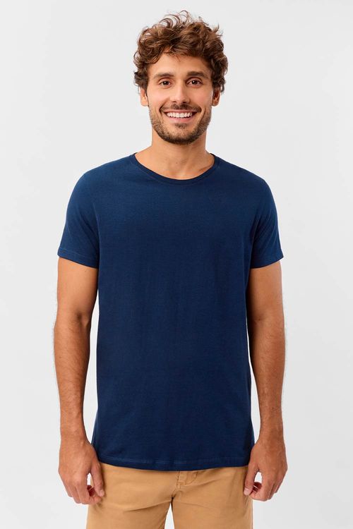 T-Shirt Básica Premium Fit Sem Costura Lateral Azul Marinho