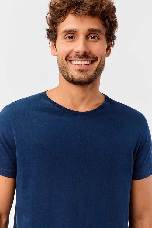 T-Shirt Básica Premium Fit Sem Costura Lateral Azul Marinho
