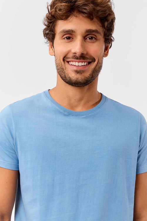 T-Shirt Básica Premium Fit Sem Costura Lateral Azul