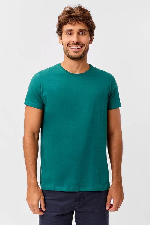 T-Shirt Básica Premium Fit Sem Costura Lateral Verde Escura