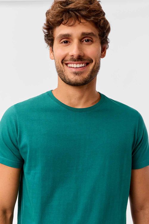 T-Shirt Básica Premium Fit Sem Costura Lateral Verde Escura