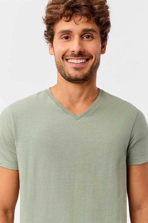 T-Shirt Básica Gola v Premium Sem Costura Verde Clara