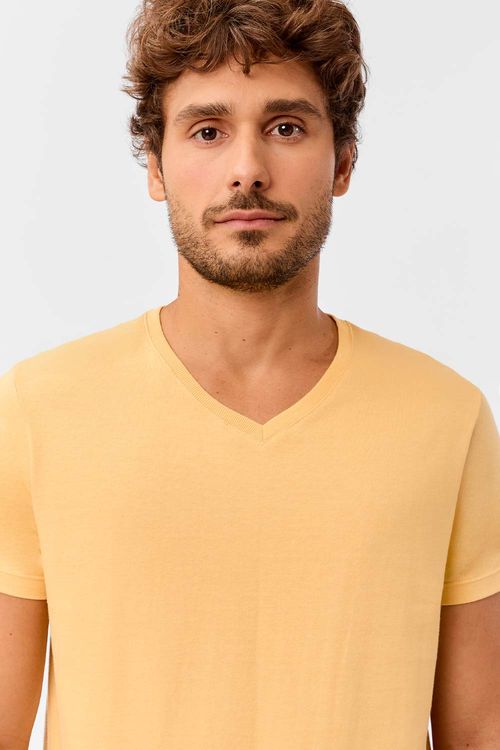 T-Shirt Básica Gola v Premium Sem Costura Amarela Clara