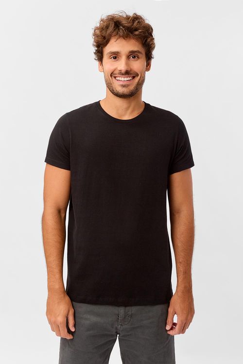 T-Shirt Básica Premium Fit Sem Costura Lateral Preta