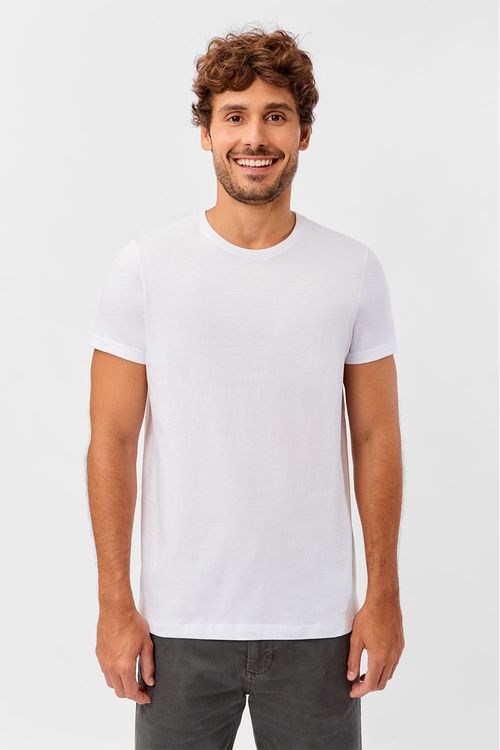 T-Shirt Básica Premium Fit Sem Costura Lateral Branca