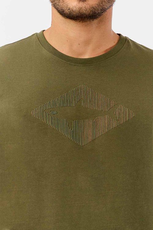 T-Shirt Estampada 3d Tubarão Verde Musgo