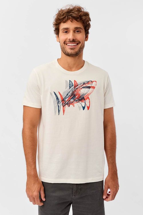 T-Shirt Estampada Tubarão Reflexivo Off White