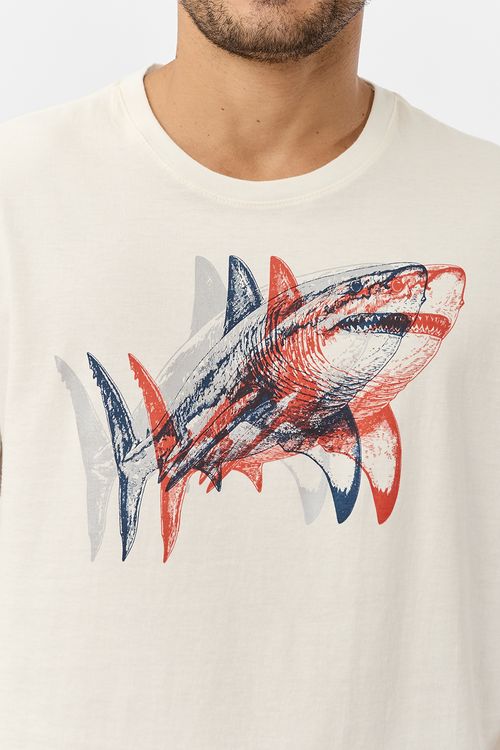 T-Shirt Estampada Tubarão Reflexivo Off White