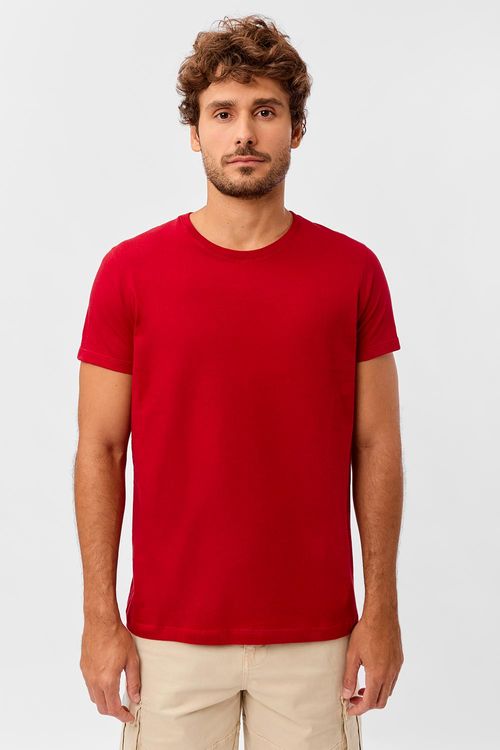 T-Shirt Básica Premium Fit Sem Costura Lateral Vermelha Escura
