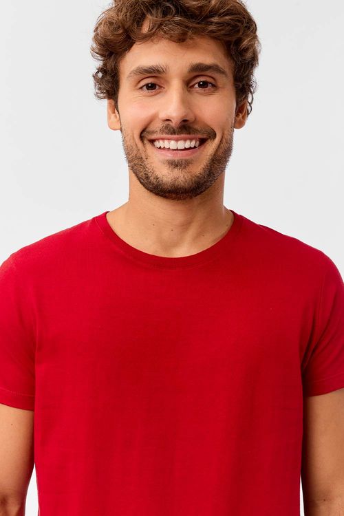 T-Shirt Básica Premium Fit Sem Costura Lateral Vermelha Escura