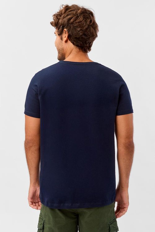 T-Shirt Básica Premium Fit Sem Costura Lateral Azul Escura