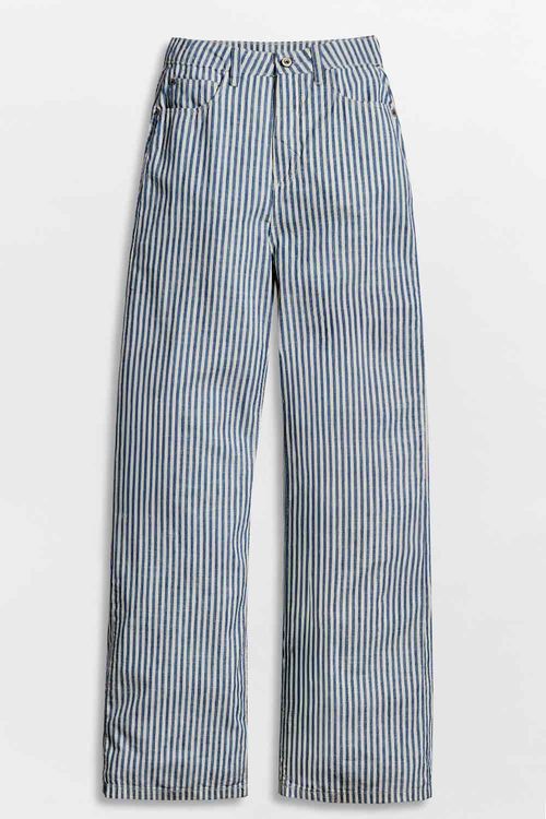 Calça Color Listrada Wide Leg Azul Marinho