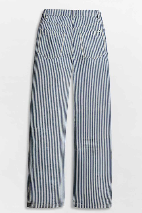 Calça Color Listrada Wide Leg Azul Marinho