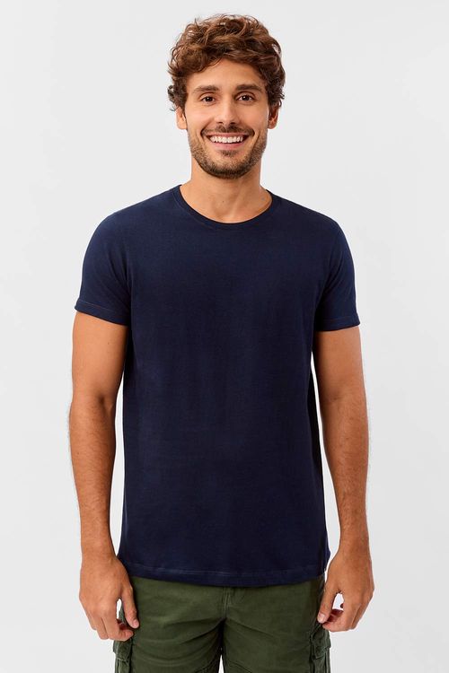 T-Shirt Básica Premium Fit Sem Costura Lateral Azul Escura