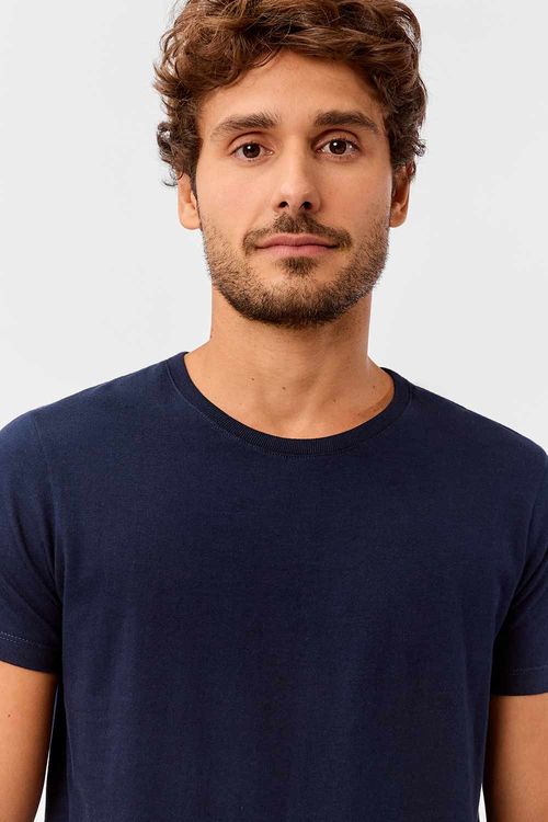 T-Shirt Básica Premium Fit Sem Costura Lateral Azul Escura