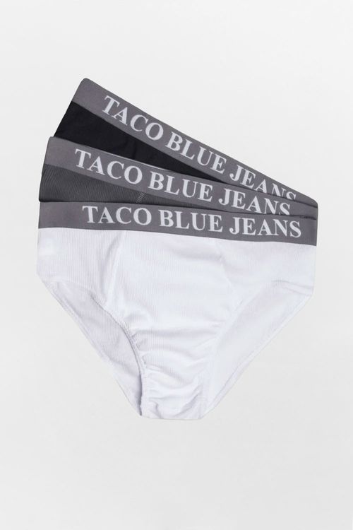 Kit De Cueca Slip Taco Blue Preto/Grafite/Branco