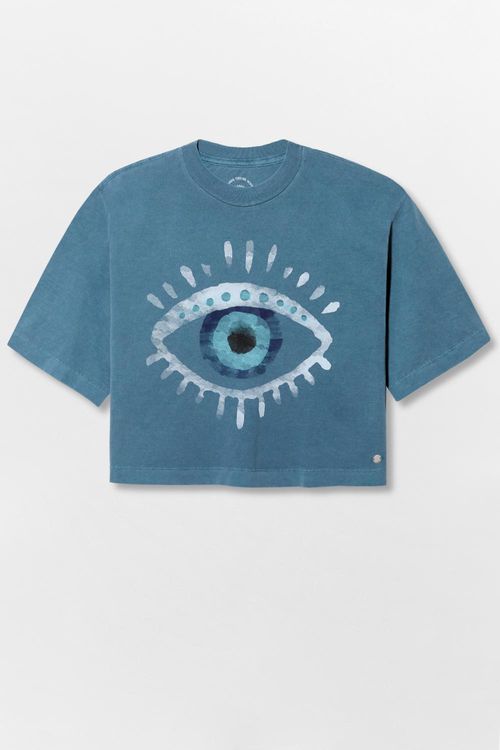 Blusa Estampada Cropped Olho Grego Azul