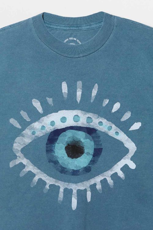 Blusa Estampada Cropped Olho Grego Azul