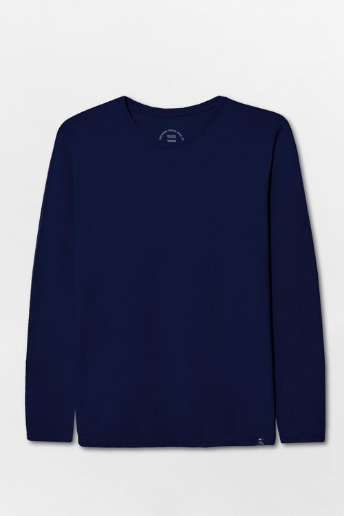 T-Shirt Manga Longa Premium Fit Sem Costura Azul Marinho