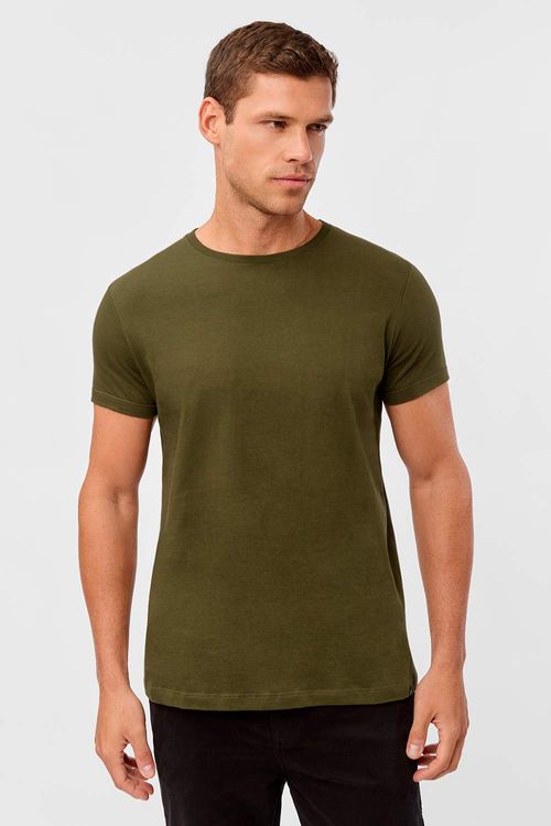 T-Shirt Básica Premium Fit Sem Costura Lateral Verde Musgo