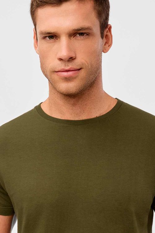 T-Shirt Básica Premium Fit Sem Costura Lateral Verde Musgo