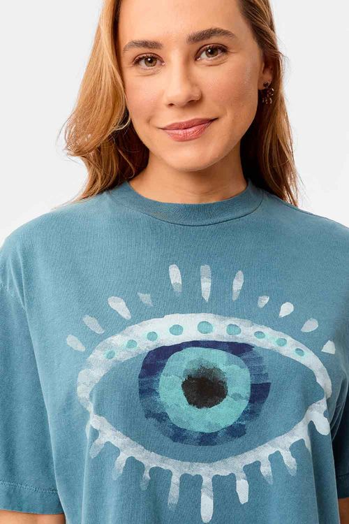 Blusa Estampada Cropped Olho Grego Azul