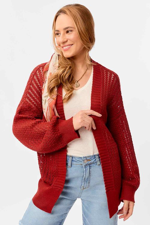 Casaco Tricot Vazado Camel