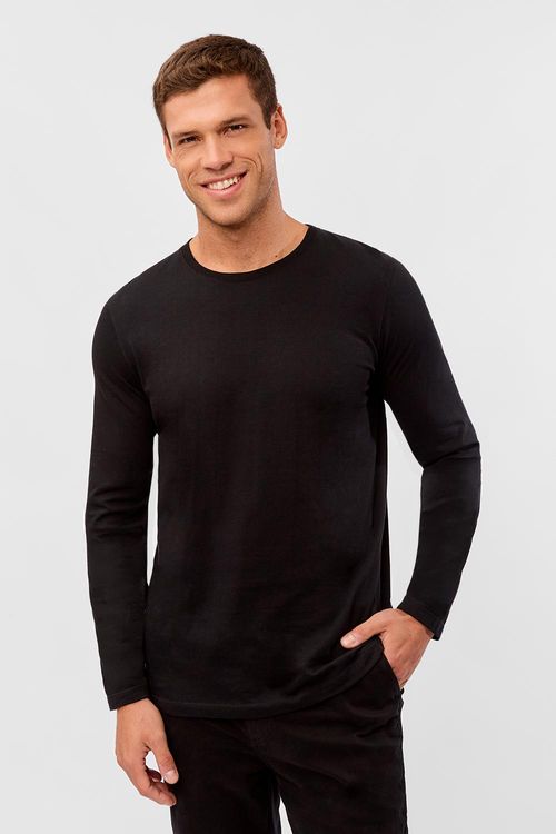 T-Shirt Manga Longa Premium Fit Sem Costura Preta