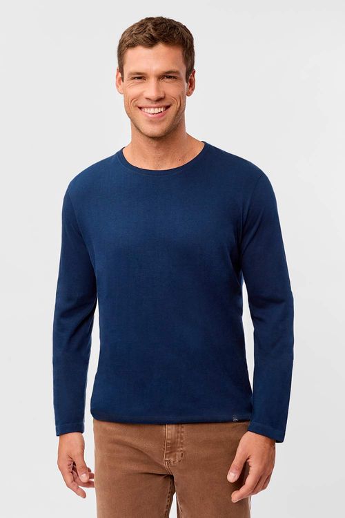 T-Shirt Manga Longa Premium Fit Sem Costura Azul Marinho