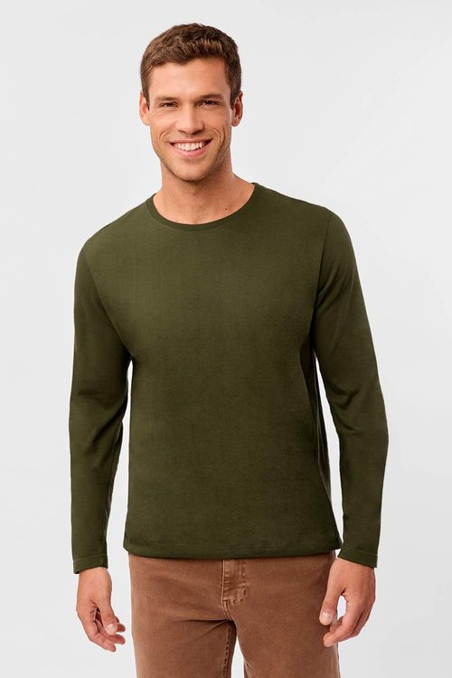 T-Shirt Manga Longa Premium Fit Sem Costura Verde Musgo