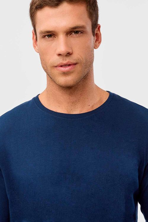 T-Shirt Manga Longa Premium Fit Sem Costura Azul Marinho