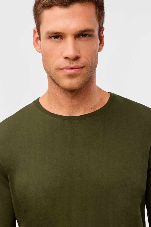 T-Shirt Manga Longa Premium Fit Sem Costura Verde Musgo
