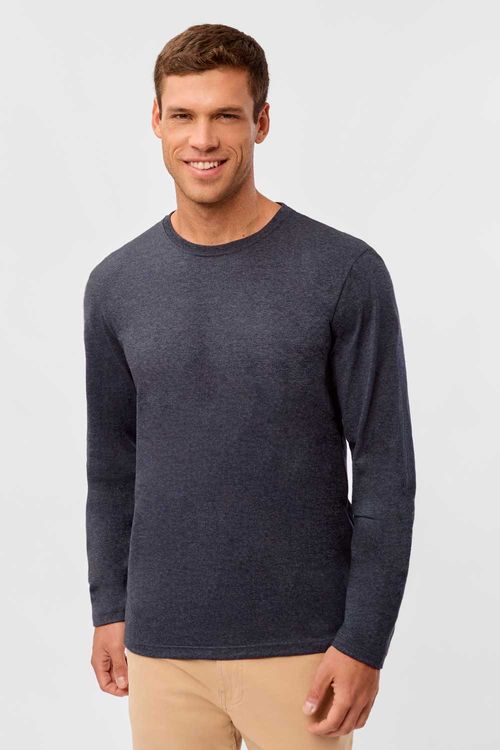 T-Shirt Básica Manga Longa Azul Marinho