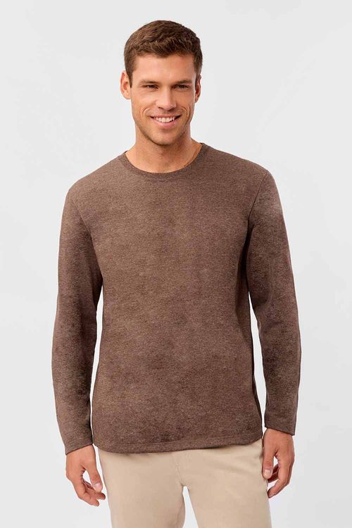 T-Shirt Básica Manga Longa Marrom