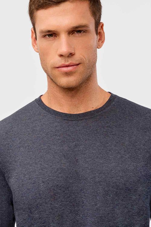 T-Shirt Básica Manga Longa Azul Marinho