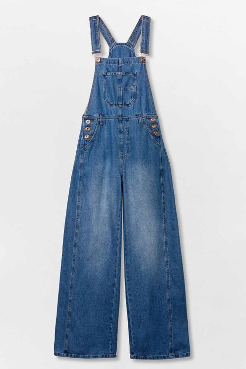 Jardineira Jeans Wide Leg Destroyer