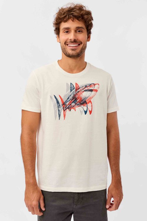 T-Shirt Estampada Tubarão Reflexivo Off White